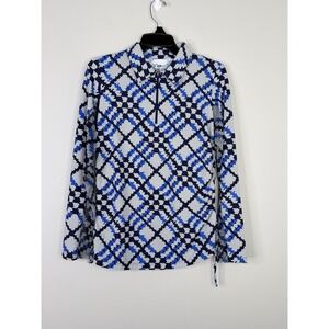 IBKUL Sonika Long Sleeve 1/4 Zip Mock Neck Golf Pullover Blue White Sz M UPF 50+